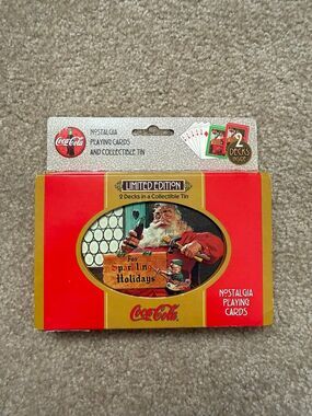 Vintage 1998 Coca-Cola Nostalgia Playing Cards 2 Decks in Collectible Tin Santa